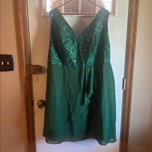 Elegant Green Sleeveless Dress With Sheer Coverup. Never worn.